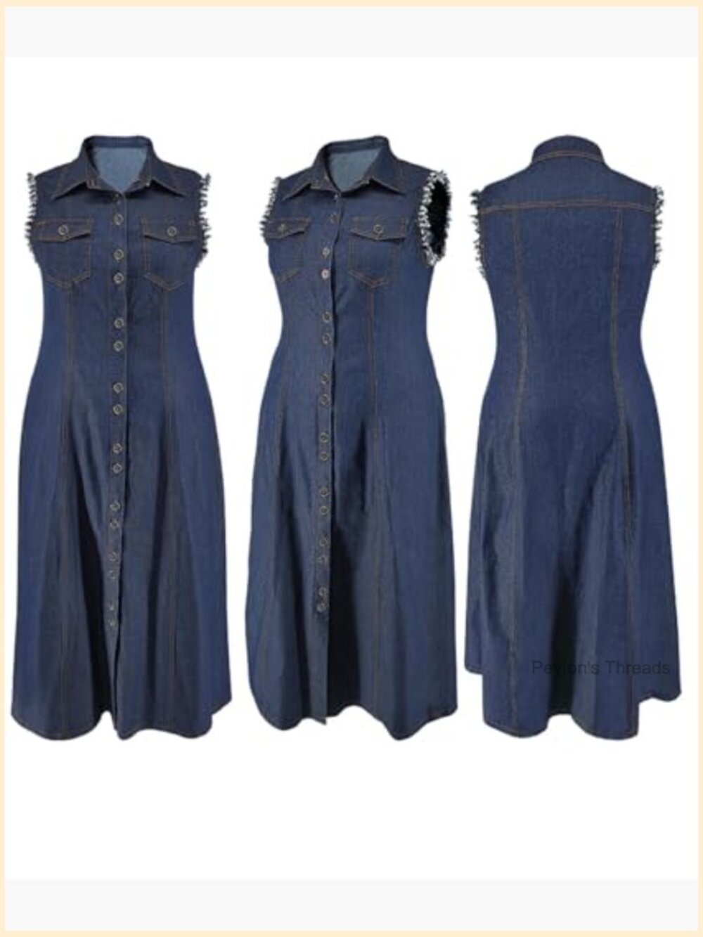 Denim Sleeveless Button Front A-Line Maxi Dress Plus Size - Picture 4 of 6
